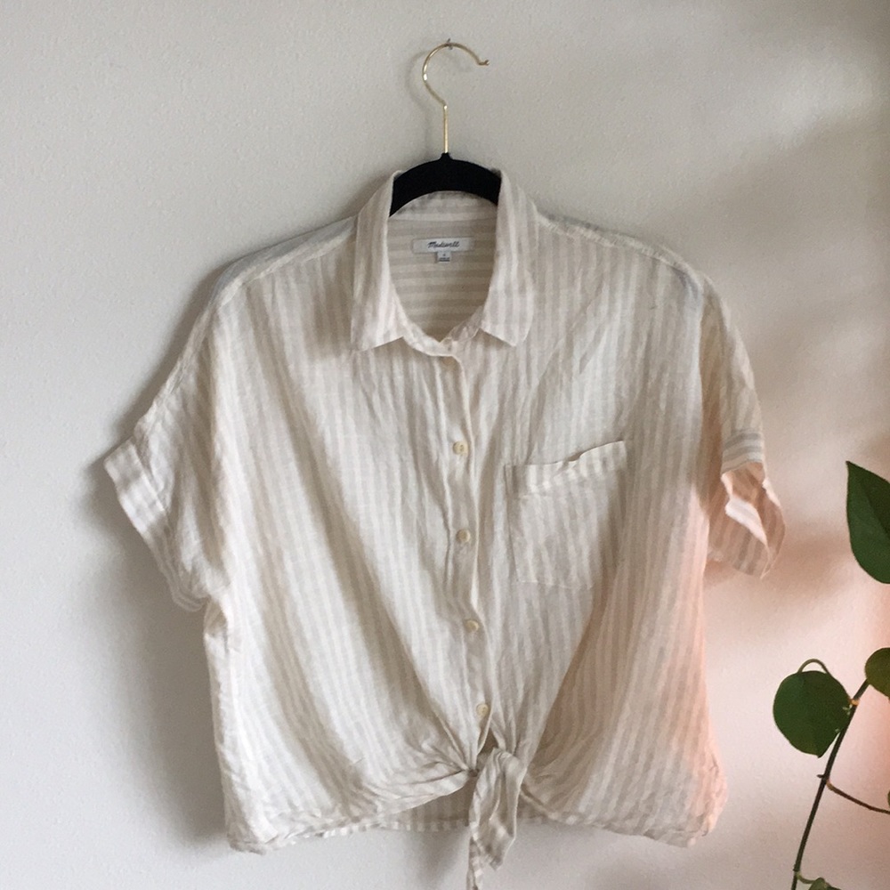 Madewell stripped, shirt sleeved, button up blouse